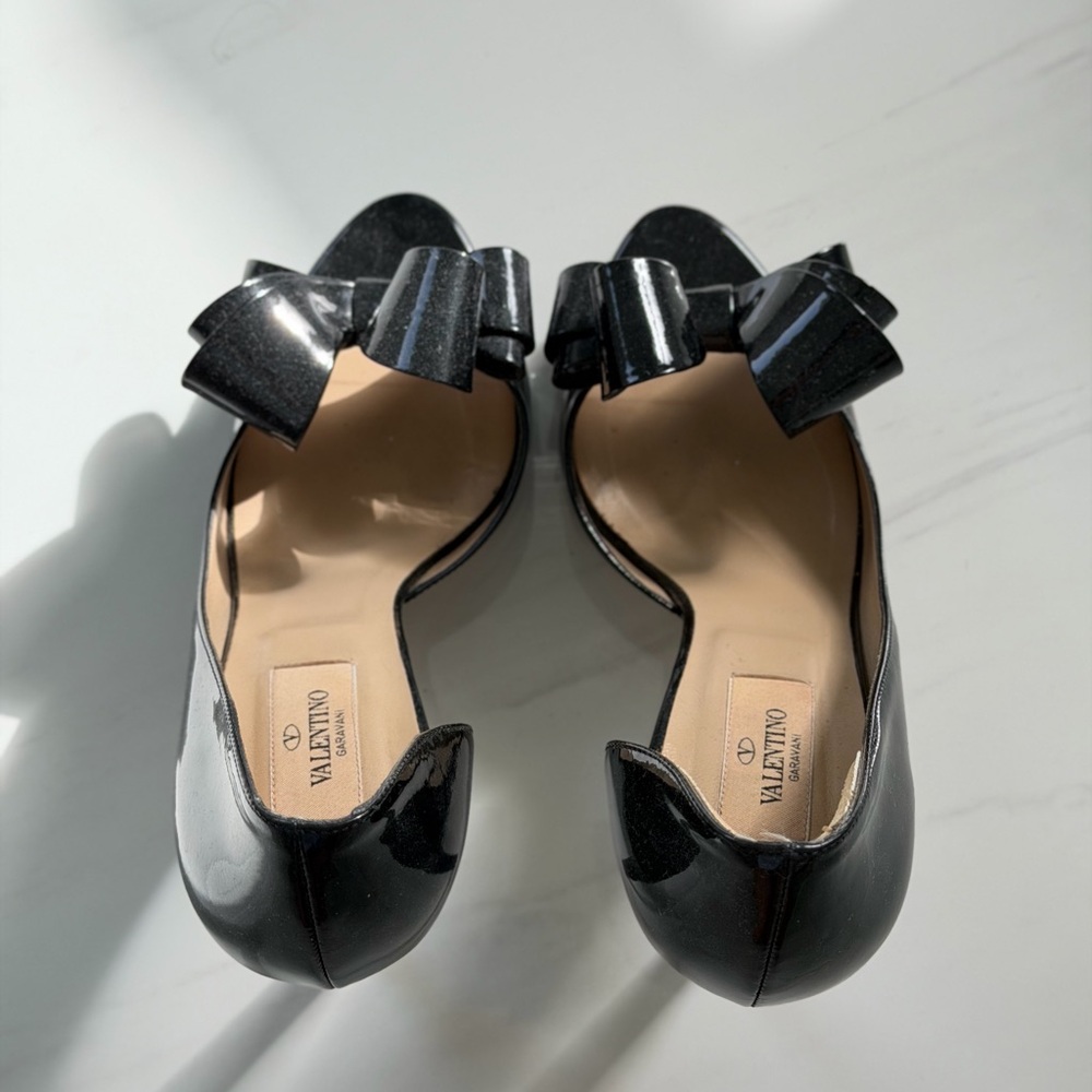 Valentino Garavani Black Patent Leather Bow Flats